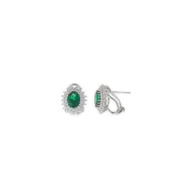 Orecchini in argento rodiato ovali con zirconi nano verdi