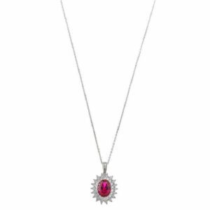 Collana in argento rodiato con pendente in rubino e zirconi