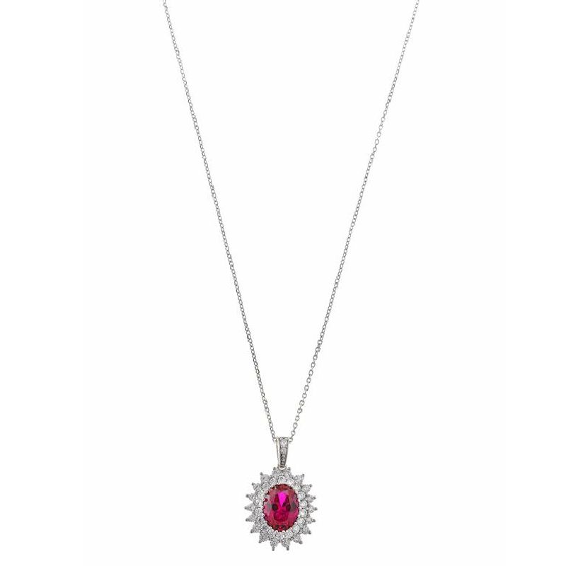 Collana in argento rodiato con pendente in rubino e zirconi