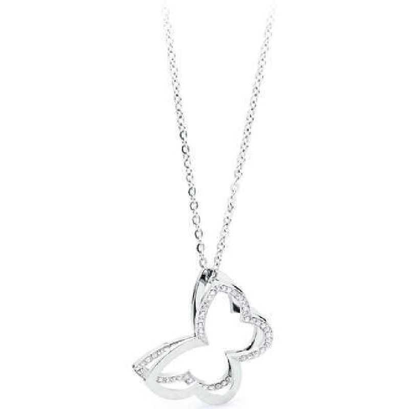 Collana FRAME acciaio con farfalla e cristalli crystal