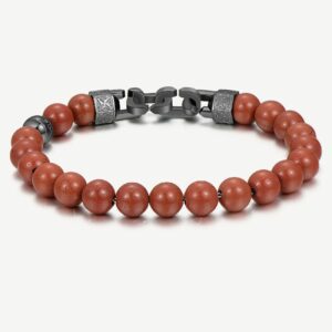 Bracciale SHANTI in acciaio e pvd gun con sfere da 8mm in diaspro rosso