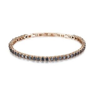 Bracciale tennis in acciaio 316L e finitura pvd oro rosa 14K con zirconi neri.