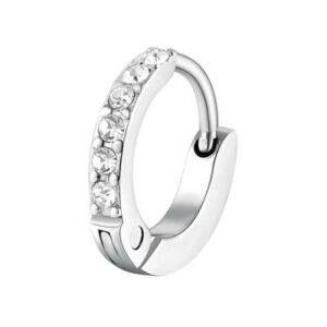 Orecchino singolo in acciaio 316L con cristalli.