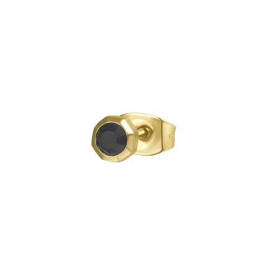 Orecchino singolo in acciaio 316L e finitura pvd oro 14K con cristallo colore jet.