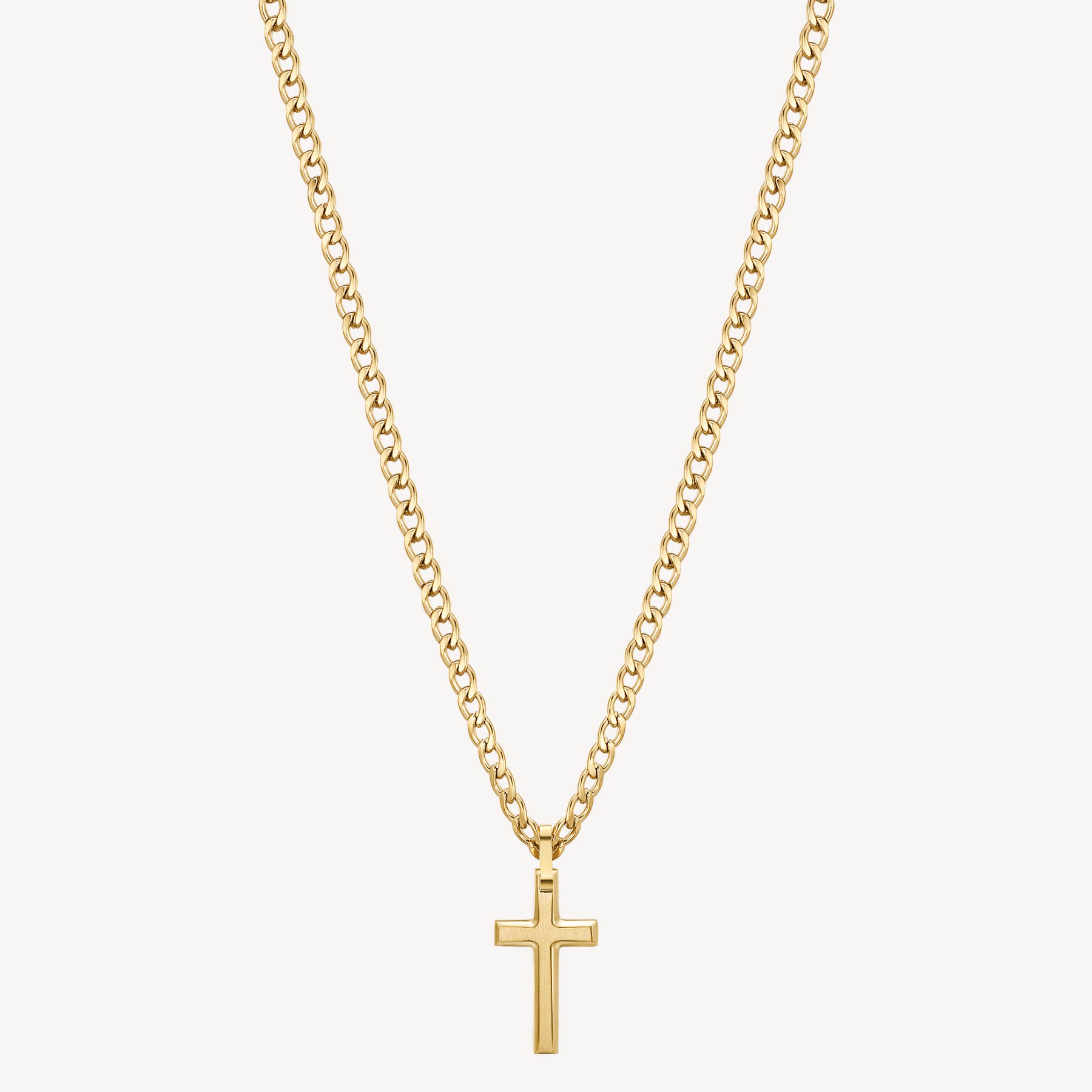 Collana INK in acciaio, pvd oro, pendente croce.