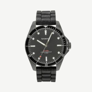 Orologio solo tempo in acciaio 304 e finitura pvd colore nero con ghiera girevole, quadrante copper nero e cinturino in silicone nero e fibbia in acciaio.