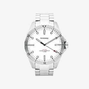 Orologio solo tempo in acciaio 304 con ghiera girevole, quadrante copper bianco e cinturino in acciaio.