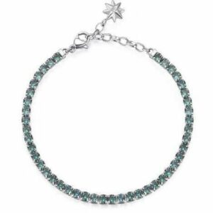 Bracciale tennis in acciaio 304L della collezione Desideri con cubic zirconia spinel green e pendente chiusura a forma di stella.