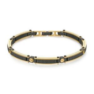 Bracciale semirigido in acciaio 316L con finitura pvd oro 14K lucido e finitura pvd colore rutenio satinato.