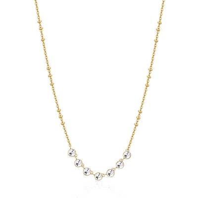 Collana girocollo in acciaio 316L e finitura pvd oro 14K con cristalli.