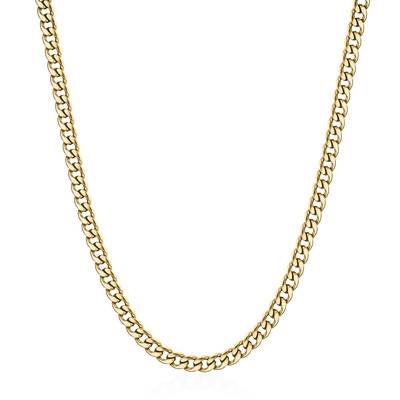 Collana catena lunga in acciaio 316L e finitura pvd oro 14K.