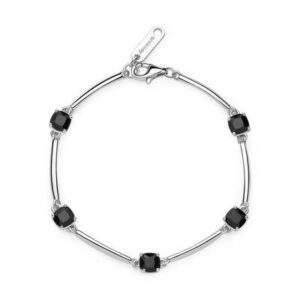 Bracciale semirigido in argento rodiato 925‰ con cushion cubic zirconia neri.