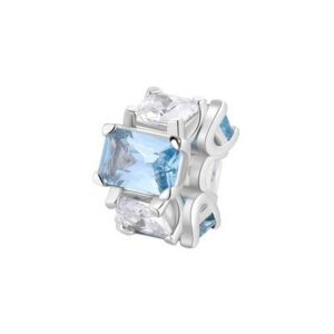 Color charm in argento rodiato 925‰ con square cubic zirconia chiari e baguette cubic zirconia colore light sapphire.