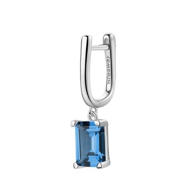 Orecchino singolo pendente in argento rodiato 925‰ con baguette cubic zirconia colore sapphire.