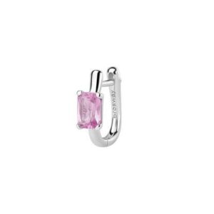 Orecchino singolo a U in argento rodiato 925‰ rodiato con baguette cubic zirconia colore light ruby.