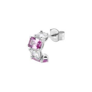 Orecchino singolo a cerchietto in argento rodiato 925‰ con square cubic zirconia chiari e baguette cubic zirconia colore light ruby.