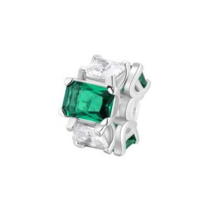 Color charm in argento rodiato 925‰ con square cubic zirconia chiari e baguette cubic zirconia colore emerald.
