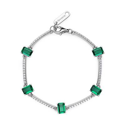 Bracciale semirigido in argento rodiato 925‰ con cubic zirconia chiari e baguette cubic zirconia colore emerald.