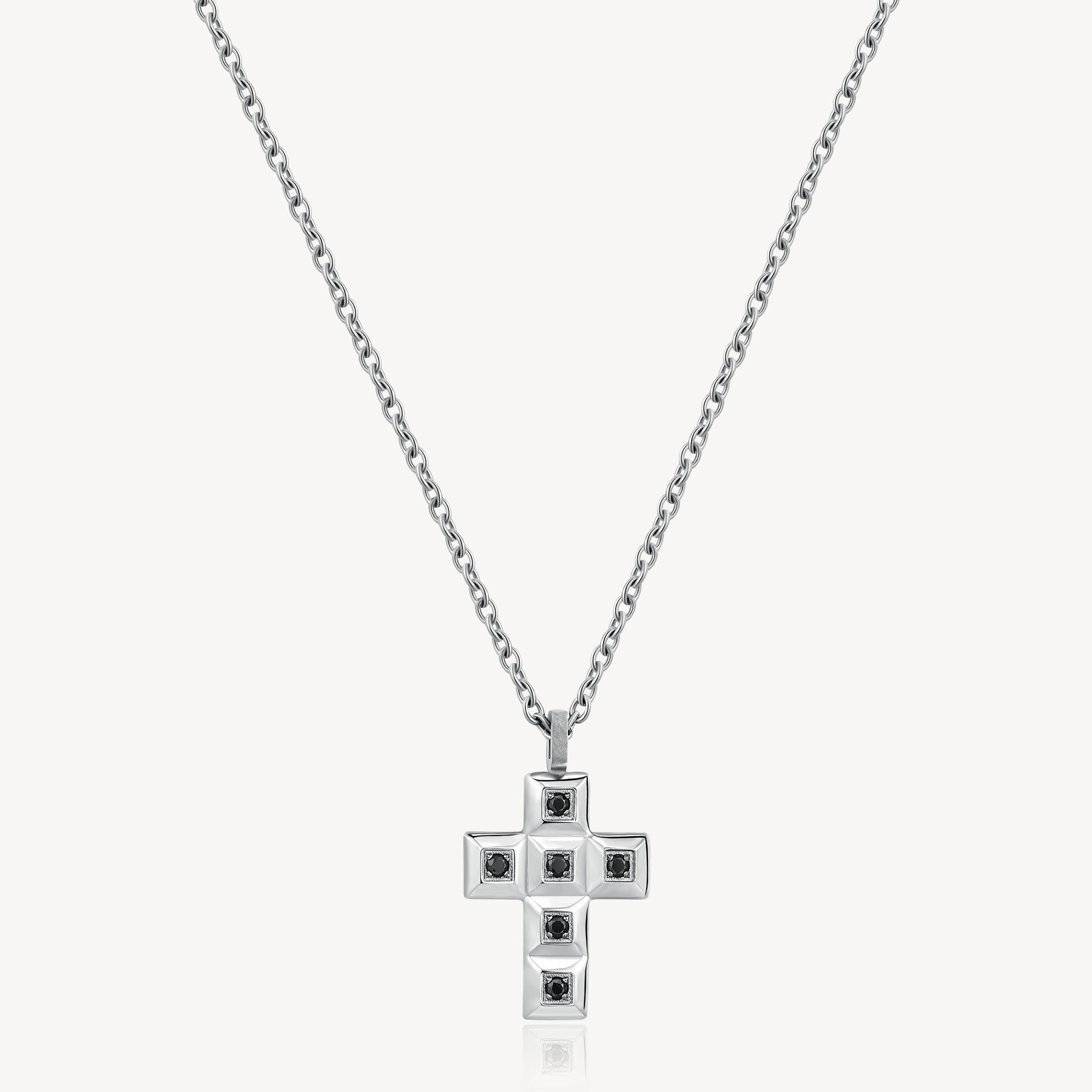 collana FORGE in acciaio 316L, croce e cz neri