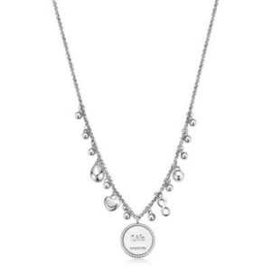 Collana in acciaio 316L con pendenti a forma di albero della vita, cuore, infinito e cristalli.