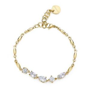 Bracciale semirigido in acciaio 316L, finitura pvd oro 14K e cubic zirconia.