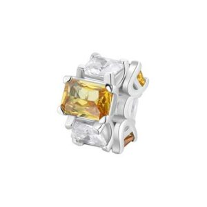 Color charm in argento rodiato 925‰ con square cubic zirconia chiari e baguette cubic zirconia colore golden yellow.