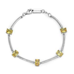 Bracciale semirigido in argento rodiato 925‰ con cubic zirconia chiari e baguette cubic zirconia colore golden yellow.