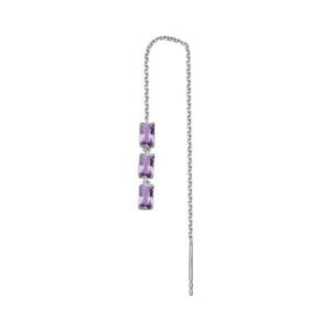Orecchino singolo saliscendi in argento rodiato 925&permil; con baguette cubic zirconia colore amethyst.