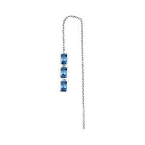 Orecchino singolo saliscendi in argento rodiato 925&permil; con baguette cubic zirconia colore sapphire.