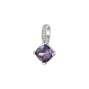 Pendente in argento rodiato 925&permil; con cushion cubic zirconia chiari e cushion cubic zirconia colore amethyst.