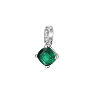 Pendente in argento rodiato 925&permil; con cushion cubic zirconia chiari e cushion cubic zirconia colore emerald.