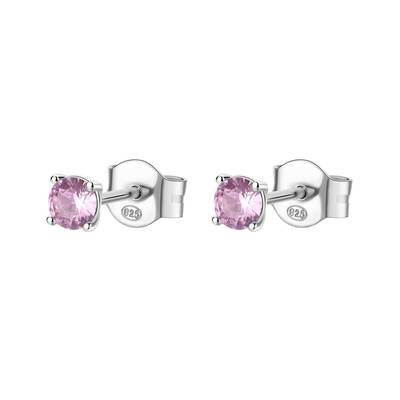 Orecchini a lobo in argento rodiato 925‰ con round cubic zirconia colore light ruby.