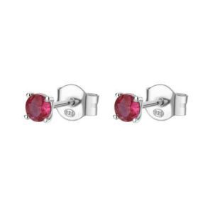 Orecchini a lobo in argento rodiato 925‰ con round cubic zirconia colore ruby.