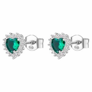 Orecchini Kate a lobo a forma di cuore in argento rodiato 925&permil; con cubic zirconia chiari e cubic zirconia colore emerald.