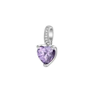 Pendente in argento rodiato 925&permil; a forma di cuore con cubic zirconia chiari e colore amethyst.