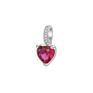 Pendente in argento rodiato 925&permil; a forma di cuore con cubic zirconia chiari e colore ruby.