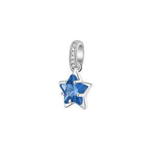 Pendente in argento rodiato 925&permil; a forma di stella con cubic zirconia chiari e colore sapphire.
