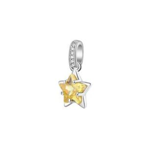 Pendente in argento rodiato 925&permil; a forma di stella con cubic zirconia chiari e colore golden yellow.