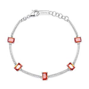 Bracciale semirigido in argento rodiato 925‰ con cubic zirconia chiari e baguette cubic zirconia colore orange.