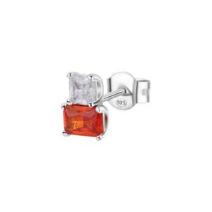 Orecchino singolo a lobo in argento rodiato 925‰ con square cubic zirconia chiari e baguette cubic zirconia colore orange.