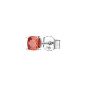 Orecchino singolo a lobo in argento rodiato 925‰ con cushion cubic zirconia colore orange.