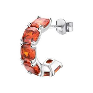 Orecchino singolo a cerchietto in argento rodiato 925‰ con cushion cubic zirconia colore orange.