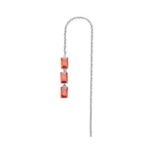 Orecchino singolo saliscendi in argento rodiato 925&permil; con baguette cubic zirconia colore orange.
