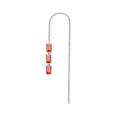 Orecchino singolo saliscendi in argento rodiato 925‰ con baguette cubic zirconia colore orange.