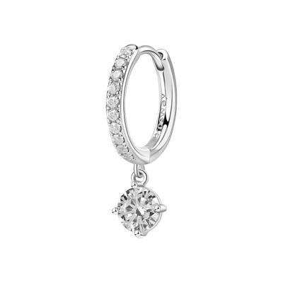 Orecchino singolo a cerchietto in argento rodiato 925‰ con cubic zirconia e pendente con round cubic zirconia.