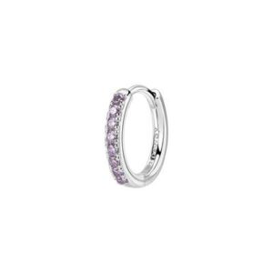 Orecchino singolo a cerchietto in argento rodiato 925&permil; con cubic zirconia colore amethyst.