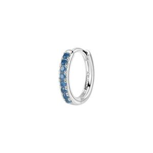 Orecchino singolo a cerchietto in argento rodiato 925&permil; con cubic zirconia colore sapphire.