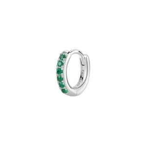 Orecchino singolo a cerchietto in argento rodiato 925&permil; con cubic zirconia colore emerald.