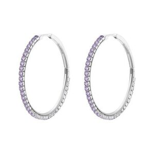 Orecchini cerchietto grandi in acciaio 304 e cubic zirconia colore amethyst.