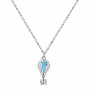 Collana corta in argento 925&permil; con pendente a forma di mongolfiera, smalti colorati, 28 cubic zirconia bianchi